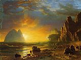 Albert Bierstadt Famous Paintings - Sunset on the Coast